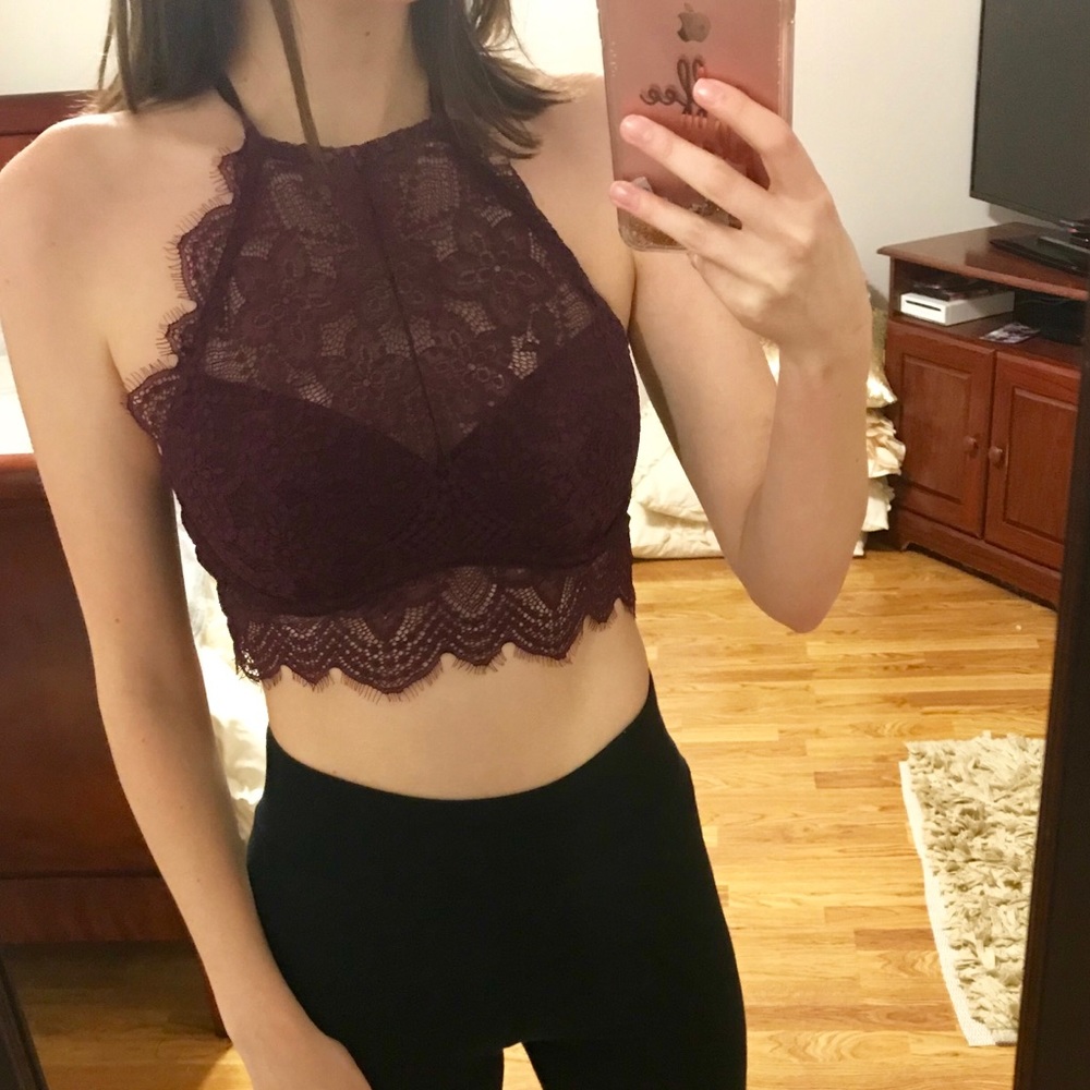 Burgundy high-neck bra